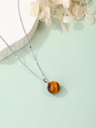 Jovivi Amethyst Obsidian Healing Crystals Ball Necklace for Women Men | 14mm Natural Stone Round Ball Bead Necklace Handmade Gemstone Pendant Protection Crystals Birthstone Jewelry - color: Tiger Eye