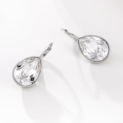 Xuping Jewelry Huggies Crystal Teardrop Earrings for Women Clear Crystals Leverback Silver Earring Fashion Party Jewelry Gifts - color: White