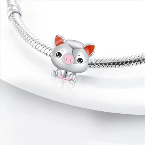 Charm for Bracelets and Necklaces, Heart Animals 925 Sterling Silver Bead Celestial Sun Moon Star Charms Jewelry Gift for Women Girls - color: Cute Pig Charm