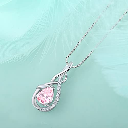STARCHENIE Infinity Teardrop Necklace for Women 925 Sterling Silver Pendant Birthstone Jewelry - color: Silver-10-Oct-Pink Tourmaline