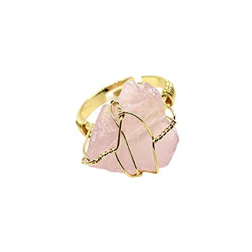 COLORFUL BLING Raw Healing Crystal Natural Stone Ring Statement Copper Wire Wrapped Irregular Crystal Gemstone Adjustalble Ring Jewelry for Women - color: Amethyst,Quartz