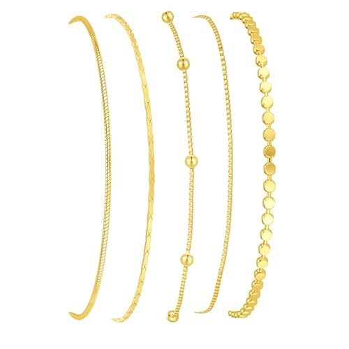 Gold Bracelets for Women, 14K Gold Plated Stackable Bracelet Stack Set Adjustable Charm Paperclip Chain Snake Link Layered Waterproof Jewelry Sets Gifts - style: Bracelets Set /8