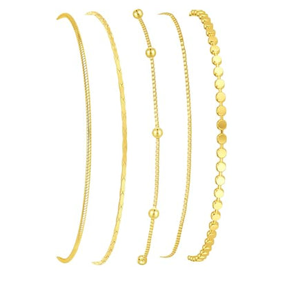 Gold Bracelets for Women, 14K Gold Plated Stackable Bracelet Stack Set Adjustable Charm Paperclip Chain Snake Link Layered Waterproof Jewelry Sets Gifts - style: Bracelets Set /8