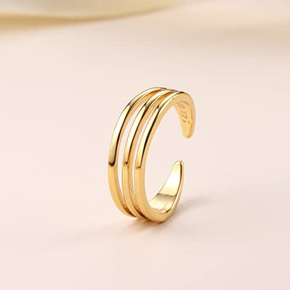 14K Gold Plated Toe Rings for Women | Adjustable Thin Toe Ring, Minimalist Open Band, Summer Beach Foot Jewelry - color: 3 Row Gold