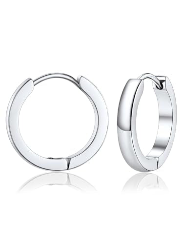 PROSTEEL Huggie Hoop Earrings for Women Men Stainless Steel Lightweight | Small Hypoallergenic Hoop Earrings, 8-16mm Silver/Gold Huggie Earrings for Women Comfort for Daily Wear dnd Cartilage Styling - color: B. Silver, size: 14mm