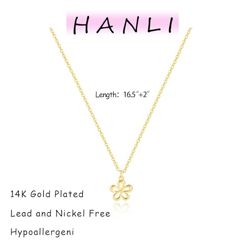 HANLI 14K Gold Plated Necklaces for Women - Dainty Butterfly, Star of David, Moon and Star, Sun, Lotus, Infinity, Hummingbird, Bee,Boots,Chill,Sunflower Pendant Designs - Elegant Jewelry for Women - color: Flower-necklace