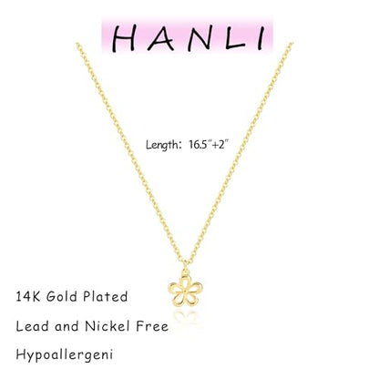 HANLI 14K Gold Plated Necklaces for Women - Dainty Butterfly, Star of David, Moon and Star, Sun, Lotus, Infinity, Hummingbird, Bee,Boots,Chill,Sunflower Pendant Designs - Elegant Jewelry for Women - color: Flower-necklace