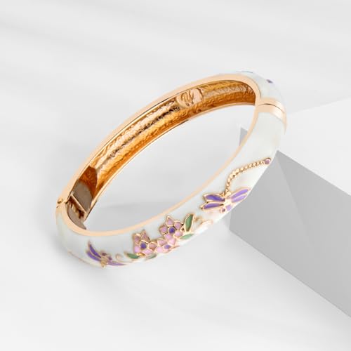 UJOY Cloisonne Bangle Colorful Enamel Filigree Rose Flower Hollowed Crystal Bracelet for Women Gifts 88A09 - color: 2 Pcs Set-A10-Green 2