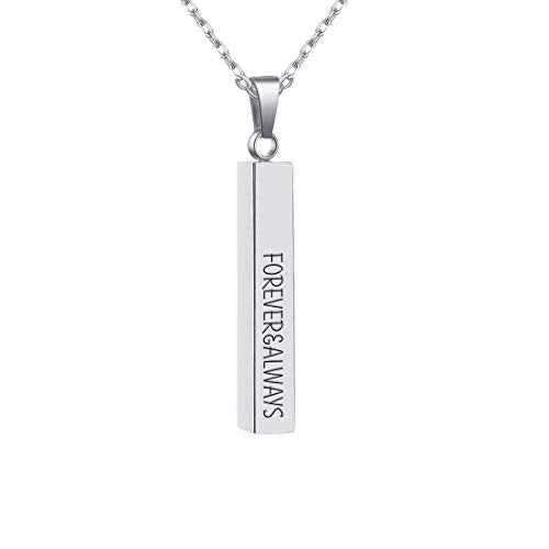 Personalized 3D Vertical Bar Necklace, Custom Necklace Engraved with Any Name Pendant Jewelry Mothers Day Gift - color: Silver Bar+Cable Chain