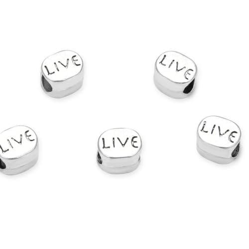 40pcs Live Love Beads Large Hole Beads (4.5mm Hole) Antique Silver - size: Live Love Bead
