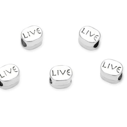 40pcs Live Love Beads Large Hole Beads (4.5mm Hole) Antique Silver - size: Live Love Bead