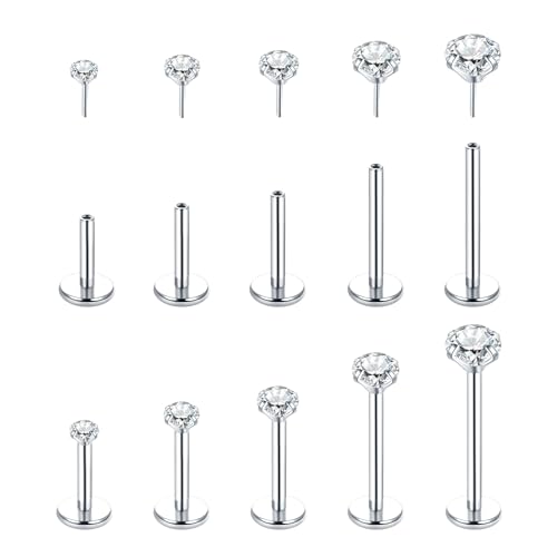 Aumeo 20G 18G 16G Threadless Push in Nose Rings Studs Surgical Steel Labret Jewelry Monroe Lip Rings Studs Medusa Ashley Piercing Jewelry for Women - color: Silver, size: 18g*6/7/8/10/12mm