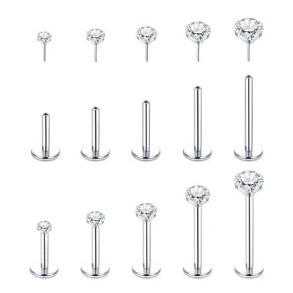 Aumeo 20G 18G 16G Threadless Push in Nose Rings Studs Surgical Steel Labret Jewelry Monroe Lip Rings Studs Medusa Ashley Piercing Jewelry for Women - color: Silver, size: 18g*6/7/8/10/12mm