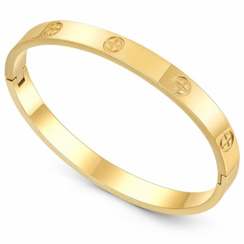 Friendship Love Bracelet for Women, 18K Gold Plated Titanium Steel Cuff - color: Gold, size: Cross 7''