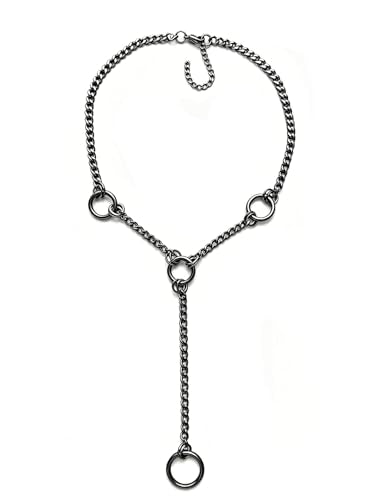 MIFYNN Punk Choker Collar for Women Men Gothic Stainless Steel O-Ring Drop Curb Chain Necklace Adjustable Emo Grunge Statement Jewelry Accessories for Y2K - color: Black 4 rings