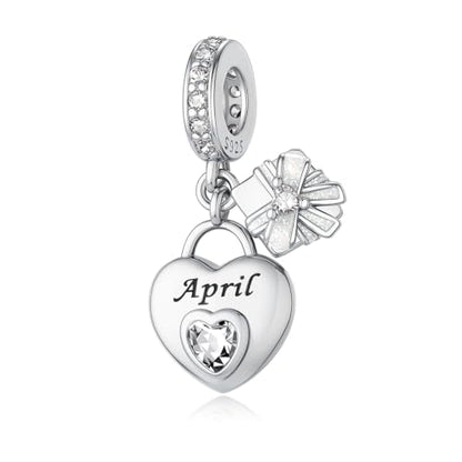 925 Sterling Silver Birthstone Bracelet Charm - Unique Heart Shaped Design, Fits most Europe Pandora Bracelets and Necklaces, women's DIY holiday Gifts - style: D-April