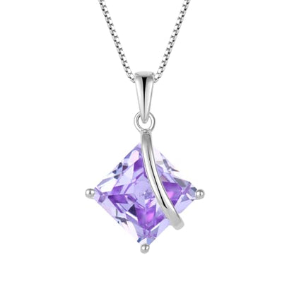 Square Princess Cut Necklace 925 Sterling Silver Solitaire Pendant Necklace Birthstone Jewelry Gifts for Women - color: 06 June - Alexandrite