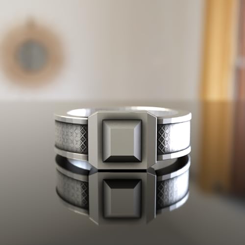 Men's Silver Signet Ring – Geometric Ring Bold Square Statement Band, Minimalist Jewelry Gift