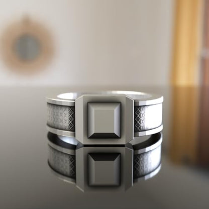 Men's Silver Signet Ring – Geometric Ring Bold Square Statement Band, Minimalist Jewelry Gift