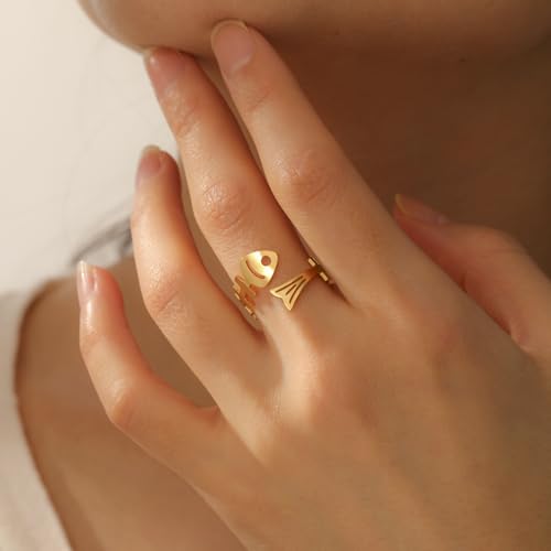 Funny Fishbone Ring, Stainless Steel Adjustable Open Rings for Women Trendy, Special Christmas Gift for Friend Lover Daughter - color: Gold