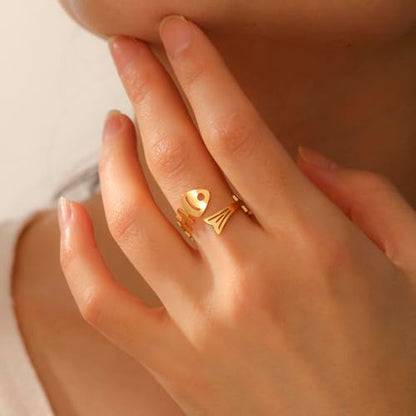 Funny Fishbone Ring, Stainless Steel Adjustable Open Rings for Women Trendy, Special Christmas Gift for Friend Lover Daughter - color: Gold