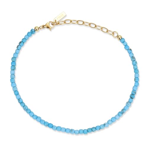 COAI Waterproof Anklet for Women, Square Crystal Beaded Anklet for Women, Red Carnelian/Turquoise/Lapis Lazuli - style: Turquoise