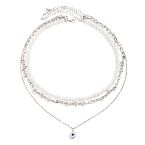 925 Sterling Silver Necklace for Women Trendy, Charming Layered Necklace with Cubic Zirconia Pendant for Her Womens Dainty Diamond Choker Necklaces Holiday Jewelry Gifts for Mom Wife Daughter Lover - color: Evil Eye Necklace-silver03