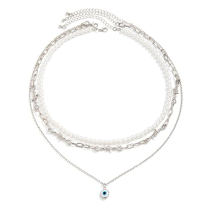 925 Sterling Silver Necklace for Women Trendy, Charming Layered Necklace with Cubic Zirconia Pendant for Her Womens Dainty Diamond Choker Necklaces Holiday Jewelry Gifts for Mom Wife Daughter Lover - color: Evil Eye Necklace-silver03