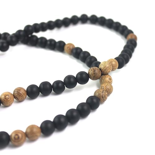 Wood Bead Necklace Africa Wooden Chain Statement Unisex Chunky Necklaces - color: A- Black