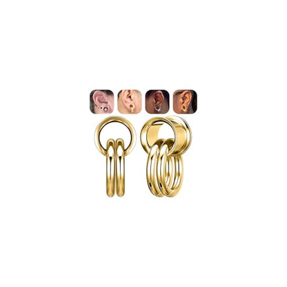 1 Pair Ear Guages with Rings 316L Stainless Steel Saddle Plugs for Ears Hypoallergenic Hoop Earrings Weights Stretchers Ears Tunnels Expander Piercing 0G 00G 1/2" 9/16" - color: Gold;00G(10mm)