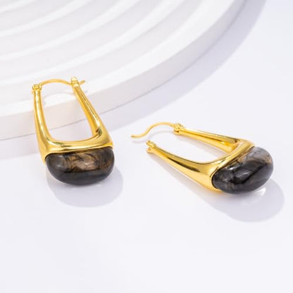 Acrylic Gold Hoop Earrings Chunky Statement Dangle Drop Huggie Earring Colorful Resin Jewelry for Women - color: Black