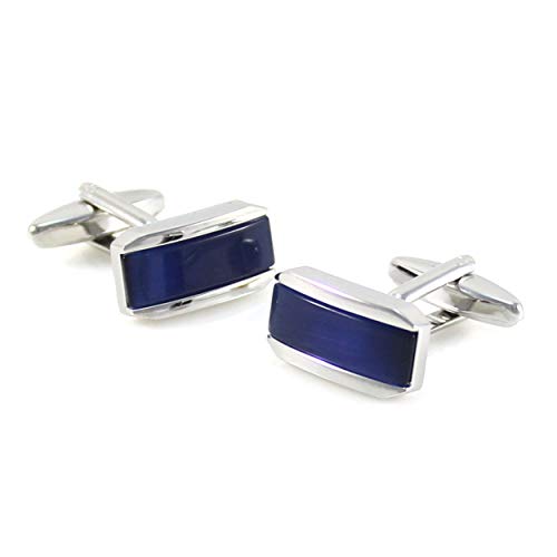 Rectangle Navy Cats Eye Cufflinks With Box (Navy)