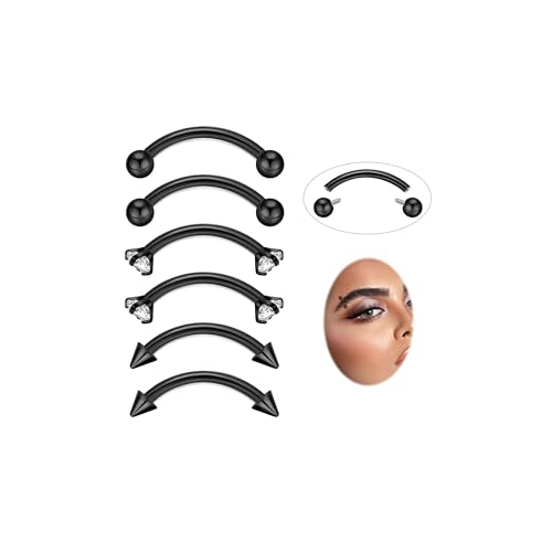 16G G23 Pure Titanium Eyebrow Piercing Jewelry for Women Men Small Curved Barbell Belly Ring Eyebrow Vertical Labret Lip Tongue Ring Rook Helix Conch Daith Earring Piercing Jewelry 6-10MM - color: Black, size: 8MM-Top Pick