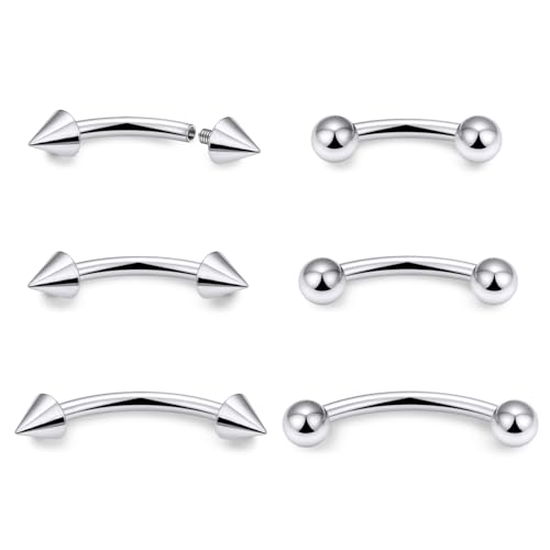 Eyebrow Piercing Jewelry Internally Threaded Surgical Steel Vertical Labret Lip Jewelry Curved Barbell Tiny Eyebrow Ring Ear Rook Navel Small Belly Button Ring for Women Men 16g - color: 16g,silvertone