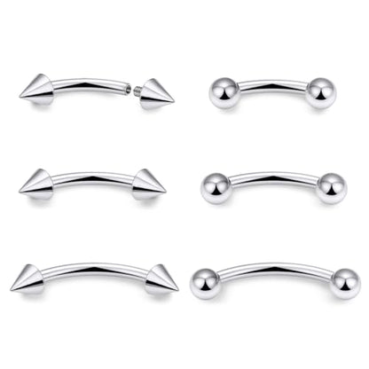 Eyebrow Piercing Jewelry Internally Threaded Surgical Steel Vertical Labret Lip Jewelry Curved Barbell Tiny Eyebrow Ring Ear Rook Navel Small Belly Button Ring for Women Men 16g - color: 16g,silvertone