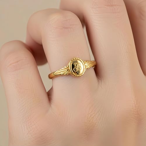 10K 14K 18K Solid Gold Personalized Initial Signet Ring for Women Customized Engraved Letter Dainty Ring Jewelry Gift for Her