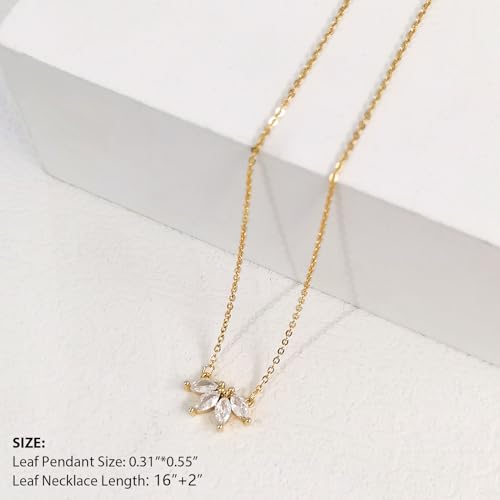 Zeffy Diamond Necklaces for Women, Dainty Gold Necklace 18k Gold Plated Layered Necklaces Simple Gold CZ Diamond Pendant Necklaces for Women Trendy Jewelry Gifts for Girls - color: Gold Leaf Necklace