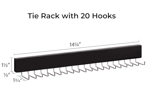 StorageWorks Tie Rack with 20 Hooks, 2 Set Wall Mounted Wood Hanger, Black | Sturdy Black Tie Rack Hanger with 180° Swivel Hooks, Wall-Mounted Space Saver for Ties, Belts, Scarves in Closet - color: Black (With 20 Hooks)