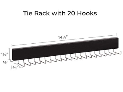 StorageWorks Tie Rack with 20 Hooks, 2 Set Wall Mounted Wood Hanger, Black | Sturdy Black Tie Rack Hanger with 180° Swivel Hooks, Wall-Mounted Space Saver for Ties, Belts, Scarves in Closet - color: Black (With 20 Hooks)