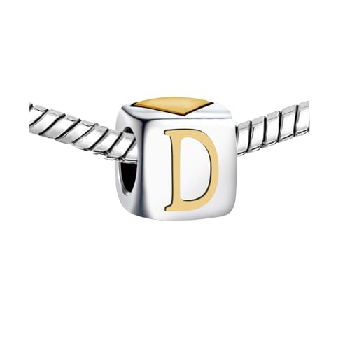 KunBead Initial A-Z Letter Gold Heart Alphabet Love Bead Birthday Charms Compatible with Pandora Charm Bracelet for Women - style: Letter D