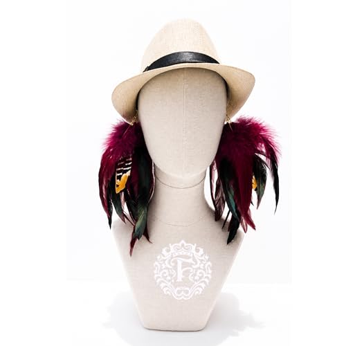 Boho Burgandy Feather Earrings for Women – Long Lightweight Statement Dangle Earrings for Festival, Gifts & Summer Style – FASHMOROUS
