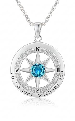 Compass Necklace for Women Wife Girlfriend Mom Daughter Gifts | S925 Silver Jewelry For Anniversary 18K Rose Gold Gifts For Birthday Christmas Mothers Valentines Day 12 Birthstones - style: 12-December-Silver
