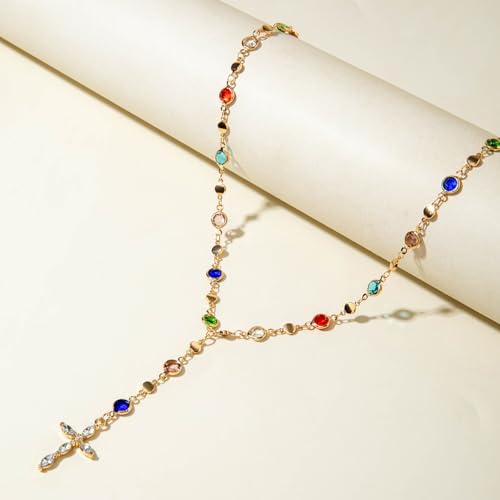 Layered Necklace for Women Double Layered Gold Necklace Snake Chain Simple Fashionable Versatile Jewelry Gift - color: Colorful Stacked Cross Necklace