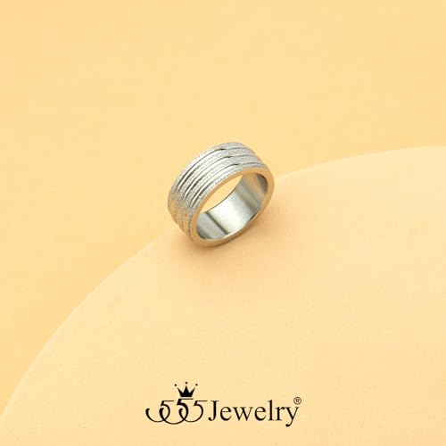 555Jewelry 4mm Sandblast Stainless Steel CZ Wedding Band Ring for Women & Men - color: Silver Style 4