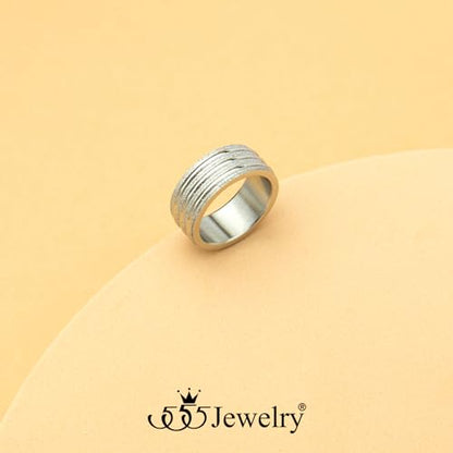 555Jewelry 4mm Sandblast Stainless Steel CZ Wedding Band Ring for Women & Men - color: Silver Style 4