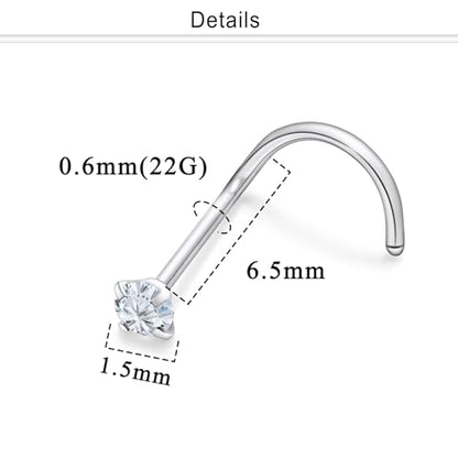 Nose Studs Surgical Steel Nose Rings Studs with Cubic Zirconia 10Pcs Tiny Nostril Rings for Women Screw Bone and L-Shaped Nostril Piercing Jewelry 24G 22G 20G 18G - color: silvertone,screw nose studs, size: 22g,1.5mm Clear CZ