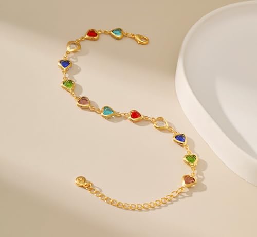 18K Gold Plated Anklet for Women Multicolor Crystal Ankle Bracelets Boho Adjustable Chain Anklets - color: Heart