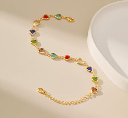 18K Gold Plated Anklet for Women Multicolor Crystal Ankle Bracelets Boho Adjustable Chain Anklets - color: Heart