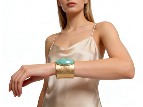 GelConnie Chunky Cuff Bangle Bracelet for Women, Statement Jewelry | Gold and Silver Tone Cuff Bangles with Resin, Crystal and Textured Accents for Party, Vacation and Dressy Looks - style: Bangle 06-Turqoise