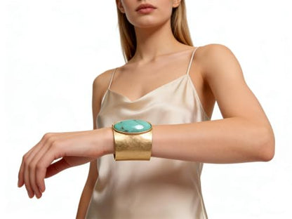 GelConnie Chunky Cuff Bangle Bracelet for Women, Statement Jewelry | Gold and Silver Tone Cuff Bangles with Resin, Crystal and Textured Accents for Party, Vacation and Dressy Looks - style: Bangle 06-Turqoise